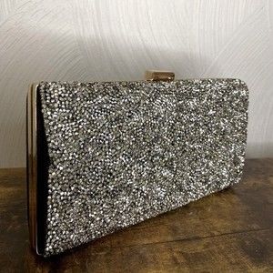 Boohoo glitter box clutch, metallic/silver, small